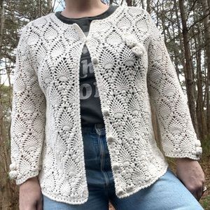 Vintage 90’s Y2K Liz Claiborne Rosette Crochet Grannycore Cardigan